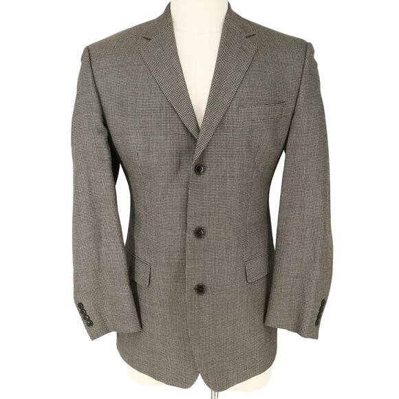 Calvin Klein Sport Coat Mens 42L Wool Silk Brown Plaid Jacket 3 Button Career - Picture 1 of 15
